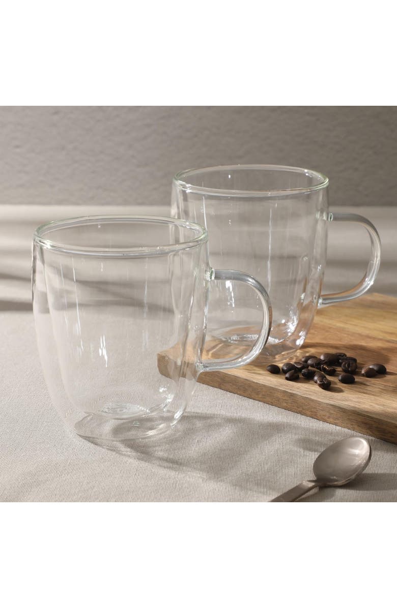 Mr. Coffee Retro Machiatto 2 piece 16 Ounce Double Wall Insulated Glass Mug Set, Alternate, color, Clear