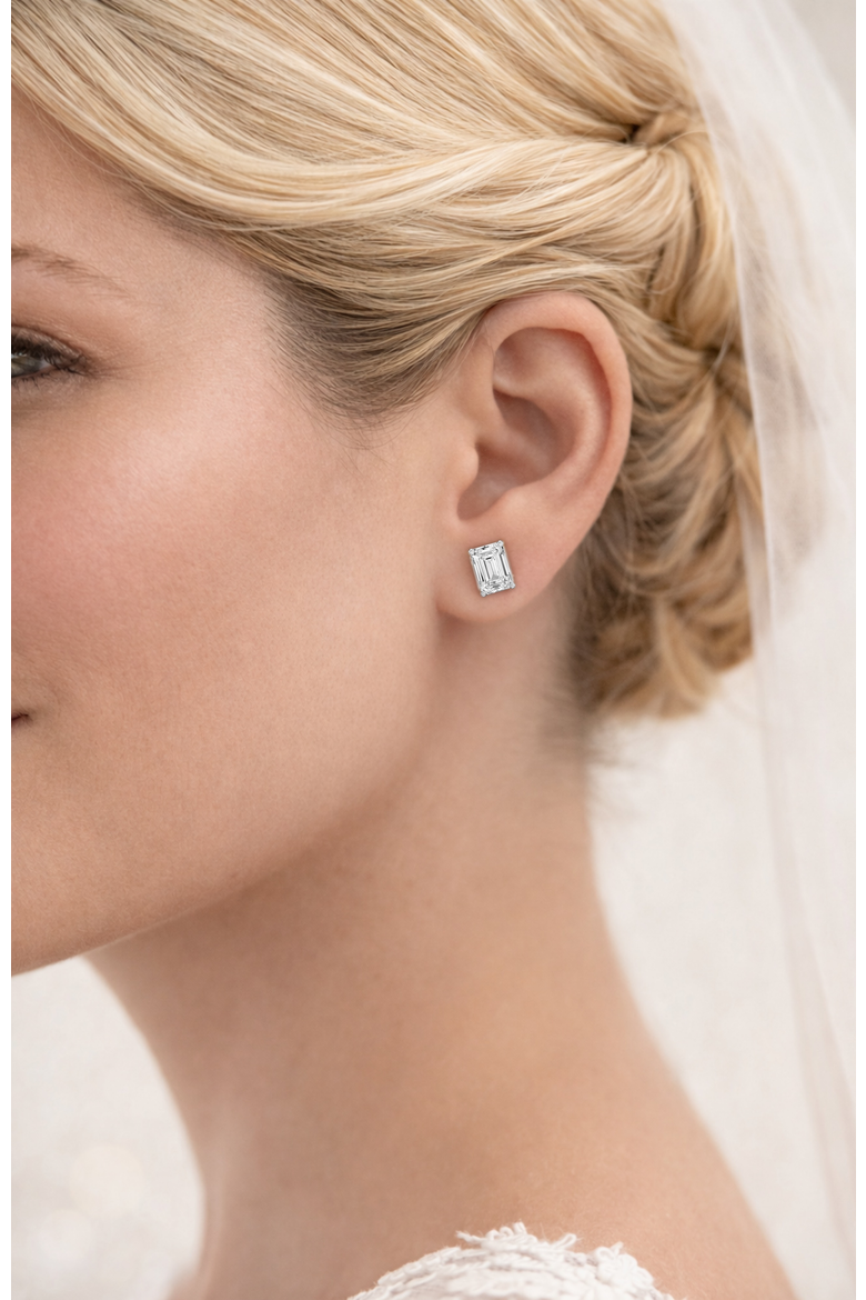 Valentina Moissanite 1 ct. Emerald Cut Stud Earrings in Gold Vermeil, Alternate, color, Silver
