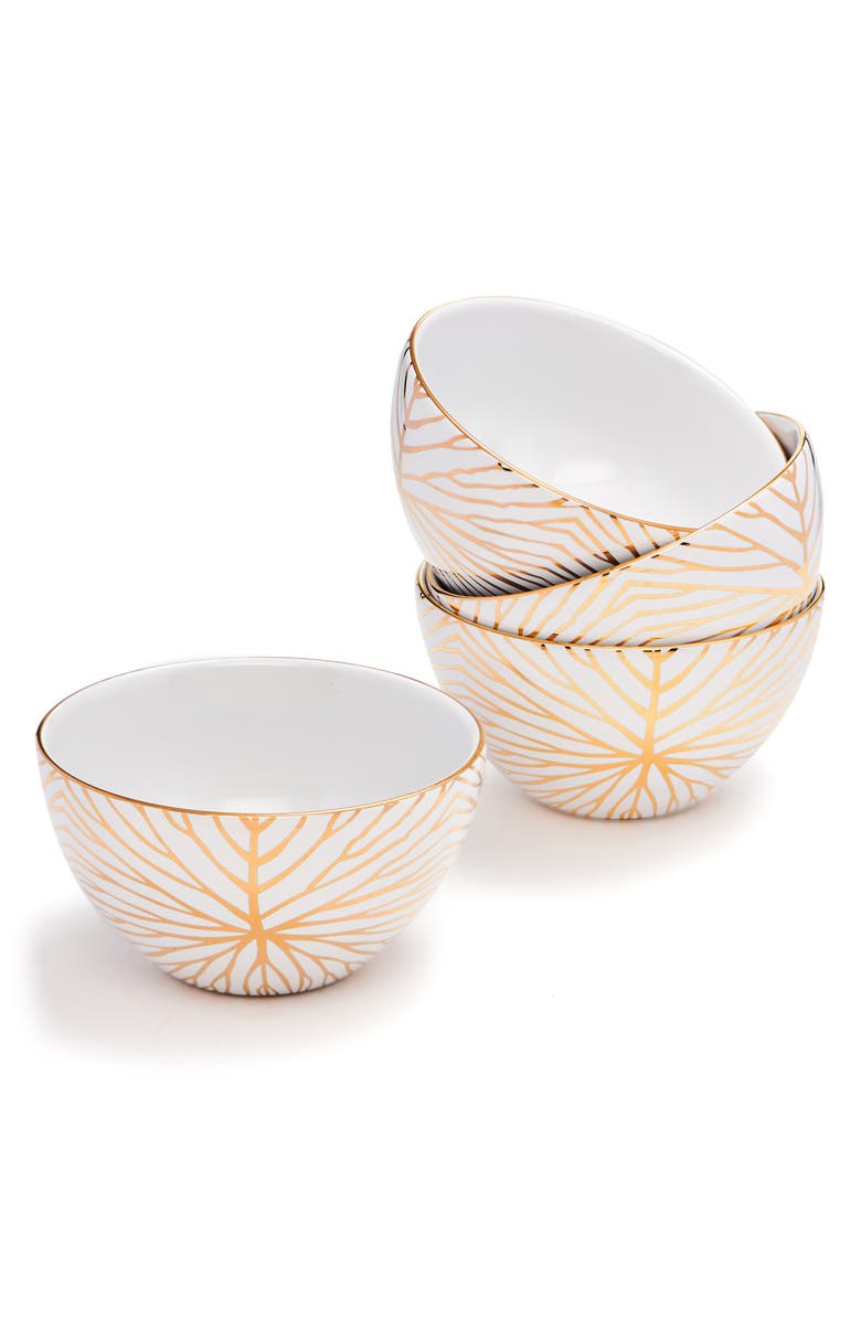 ANNA New York Set of 4 Talianna Lily Pad Ceramic Dessert Bowls, Main, color, White And Gold