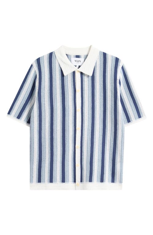 Wax London Porto Stripe Short Sleeve Cotton Blend Button-up Shirt In Blue
