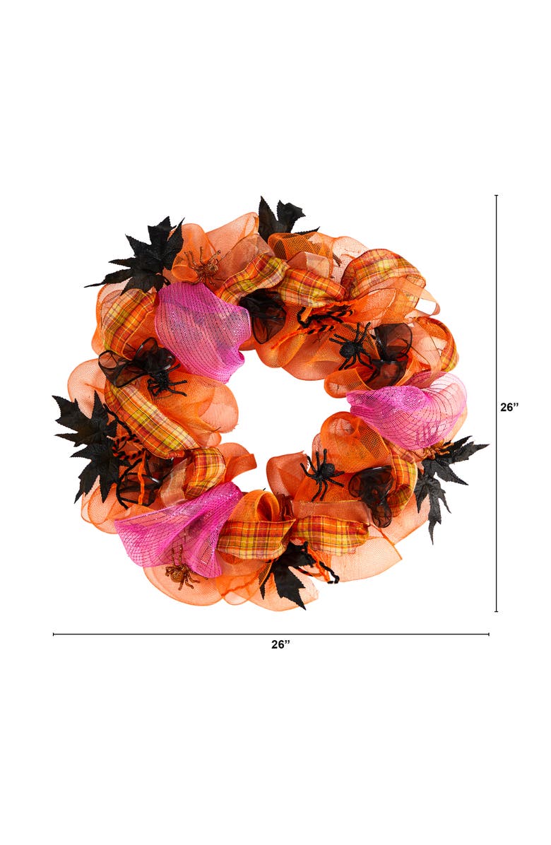 NEARLY NATURAL 26-in Halloween Spider Mesh Wreath, Alternate, color, Orange