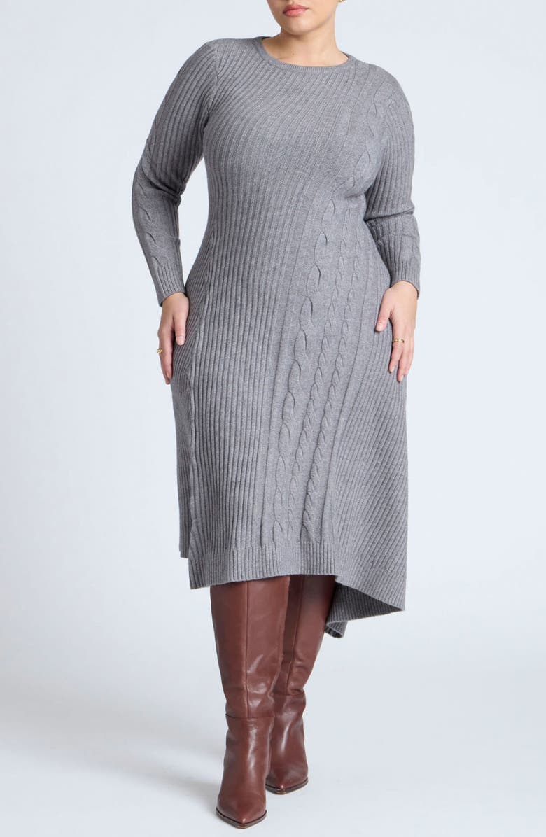 ELOQUII Long Sleeve Cable Stitch Rib Sweater Dress | Nordstromrack