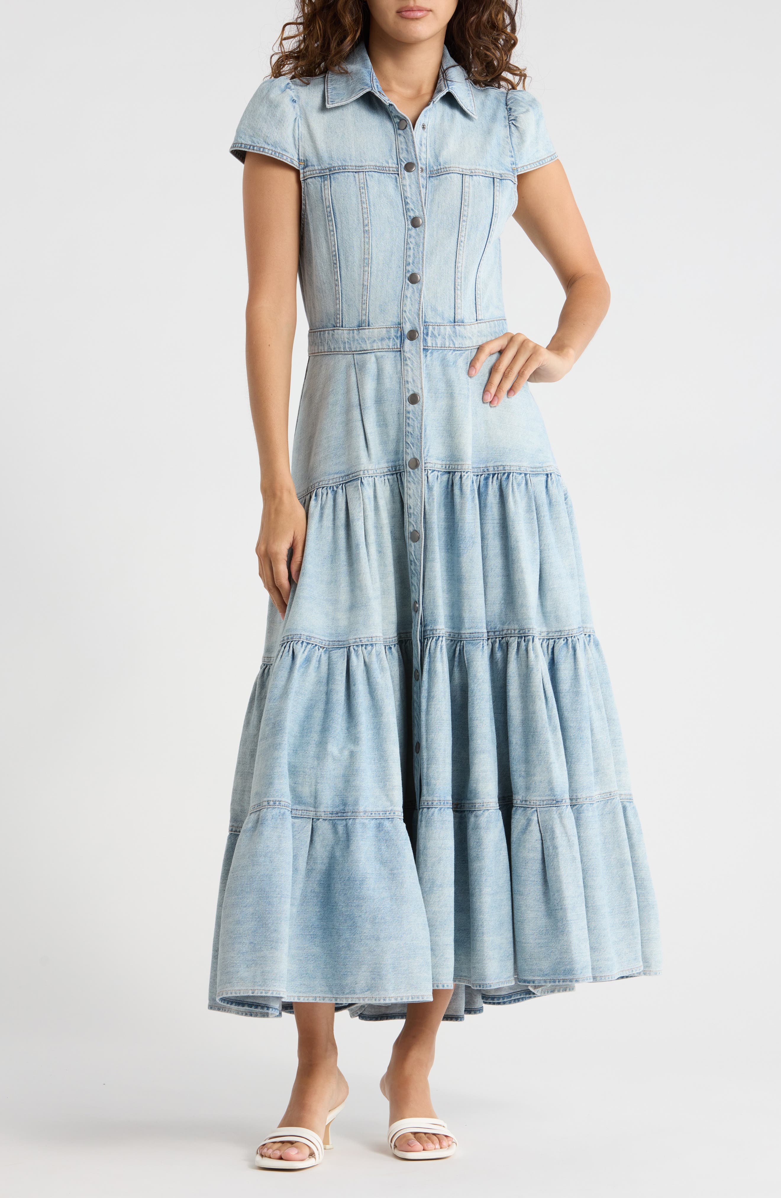 Alice + Olivia Patsy Tiered Denim Shirtdress