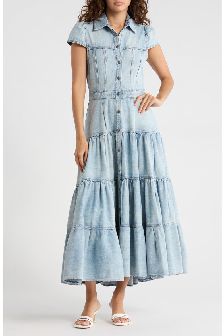Patsy Tiered Denim Shirtdress, Main, color, LIGHT ADELE