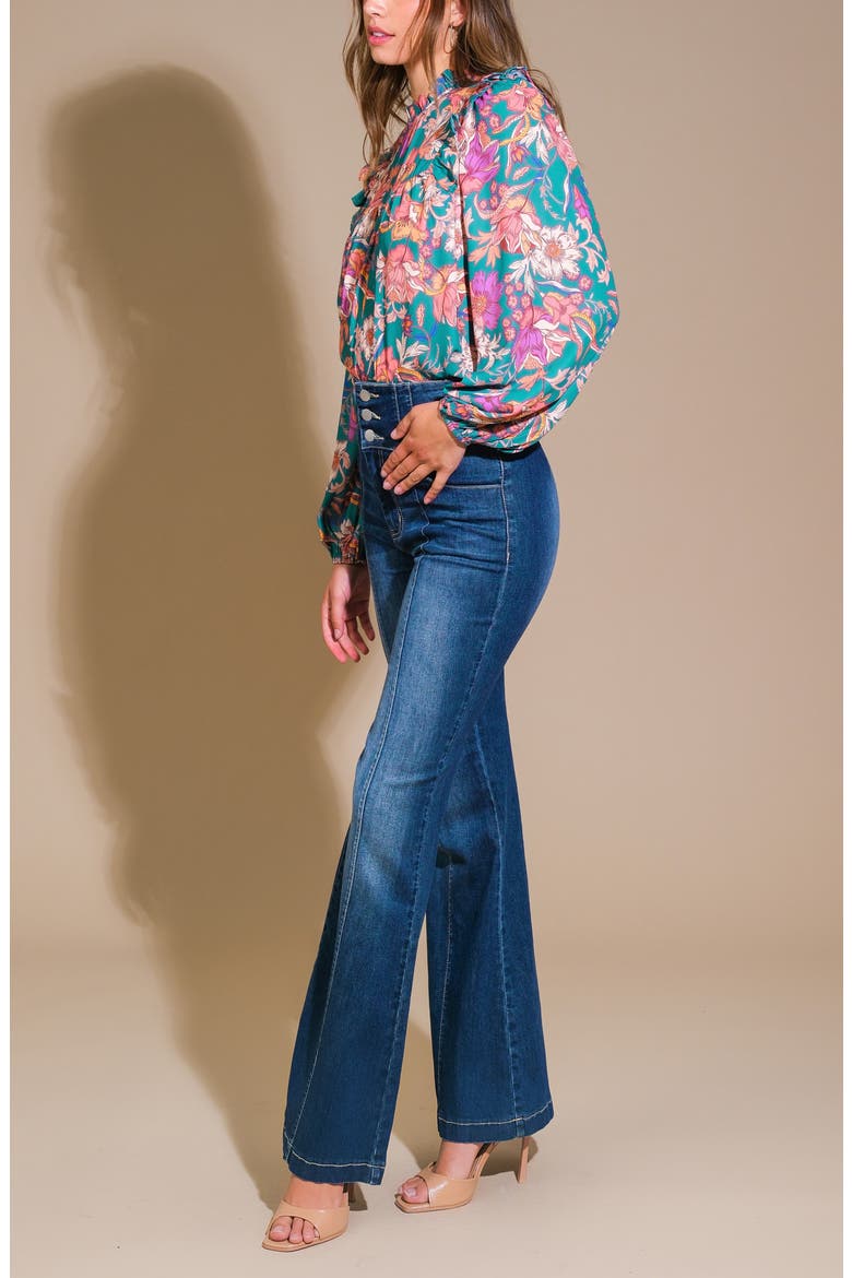 Floral Print Mock Neck Top, Alternate, color, TEAL