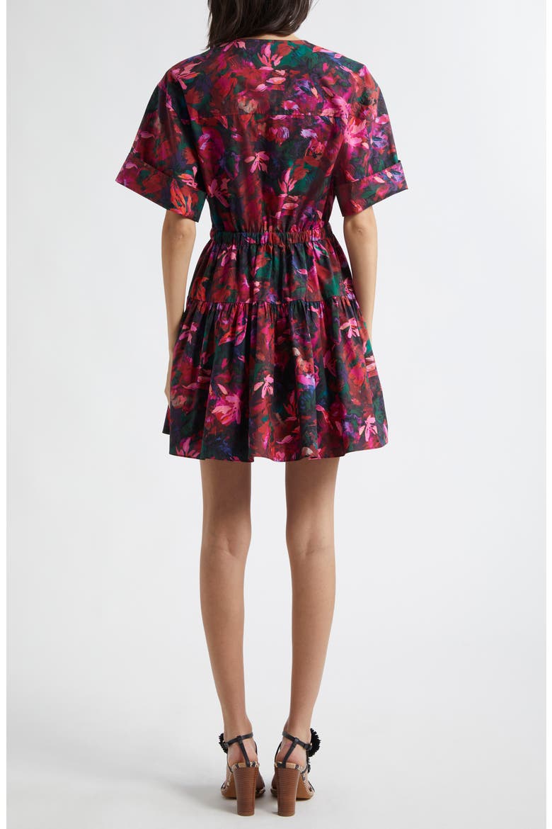 Nadira Floral Print Tie Waist Tiered Minidress, Alternate, color, HIBISCUS