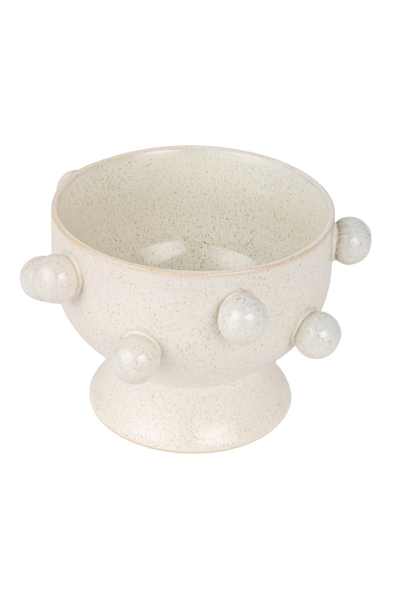 Storied Home 9 Inches Round Stoneware Planter with Orbs and Reactive Glaze, Holds 8 Inches Pot, Speckled Cream, Main, color, Cream