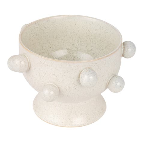 9 Inches Round Stoneware Planter with Orbs and Reactive Glaze, Holds 8 Inches Pot, Speckled Cream