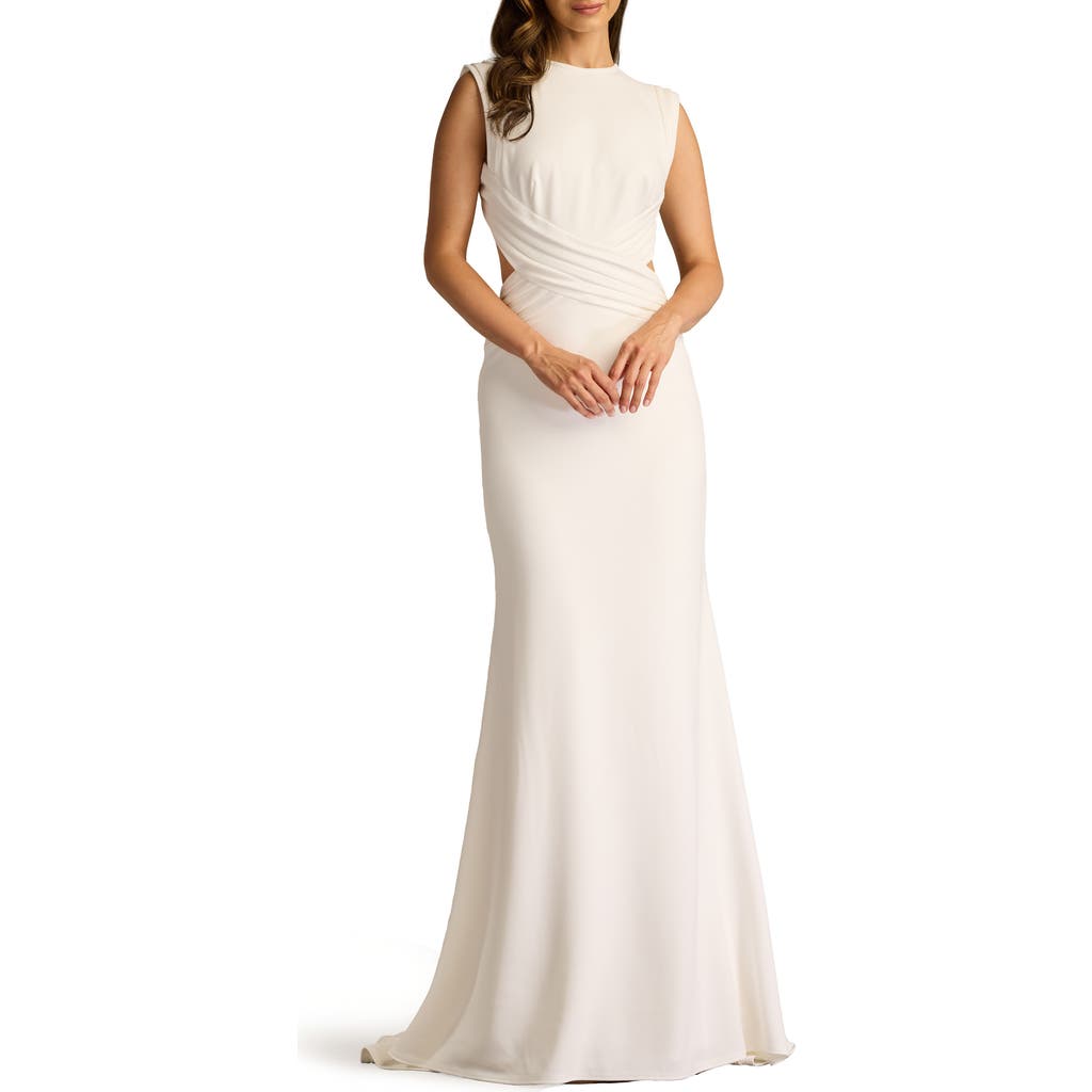 Tadashi Shoji Open Back Crepe Gown In Ivory