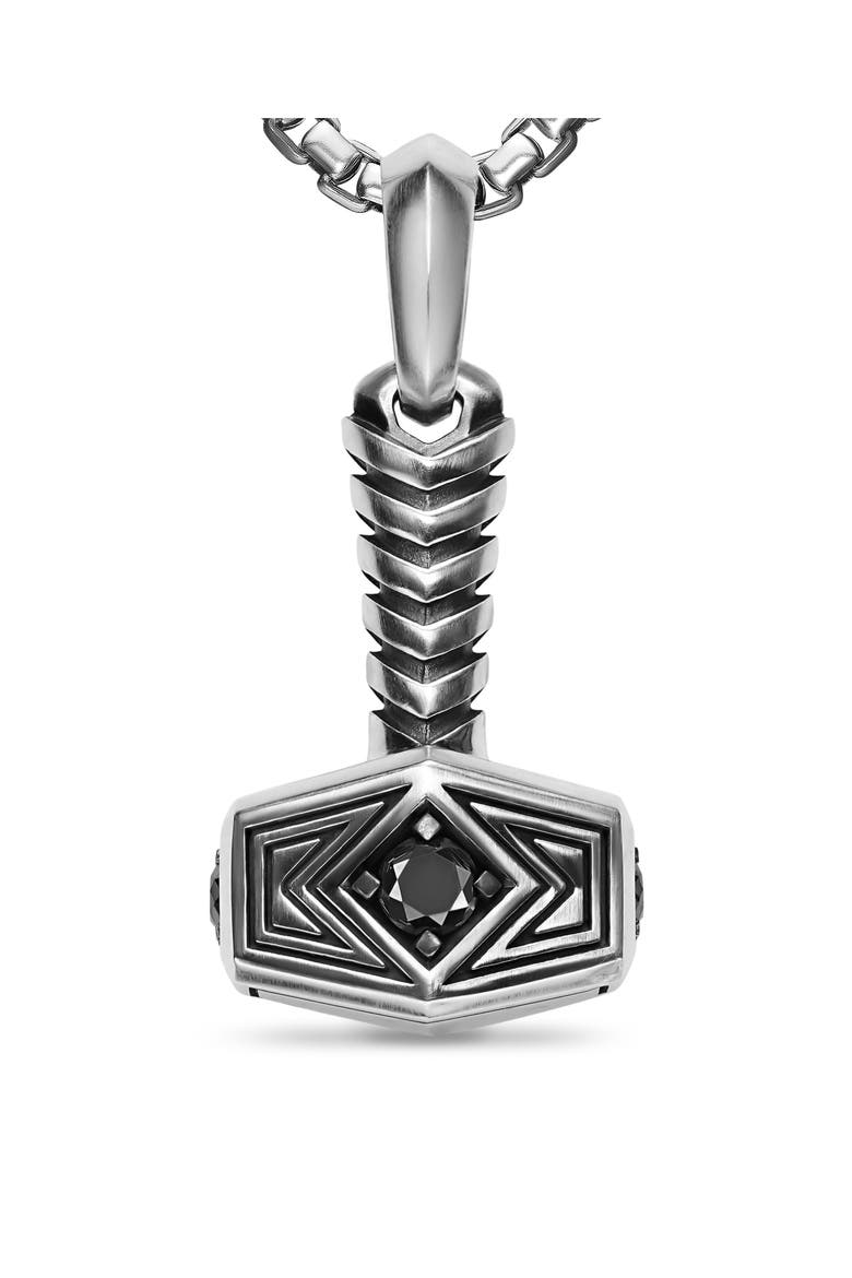 Thor Hammer Amulet in Sterling Silver with Black Diamonds, 25mm, Alternate, color, SILVER PAVE