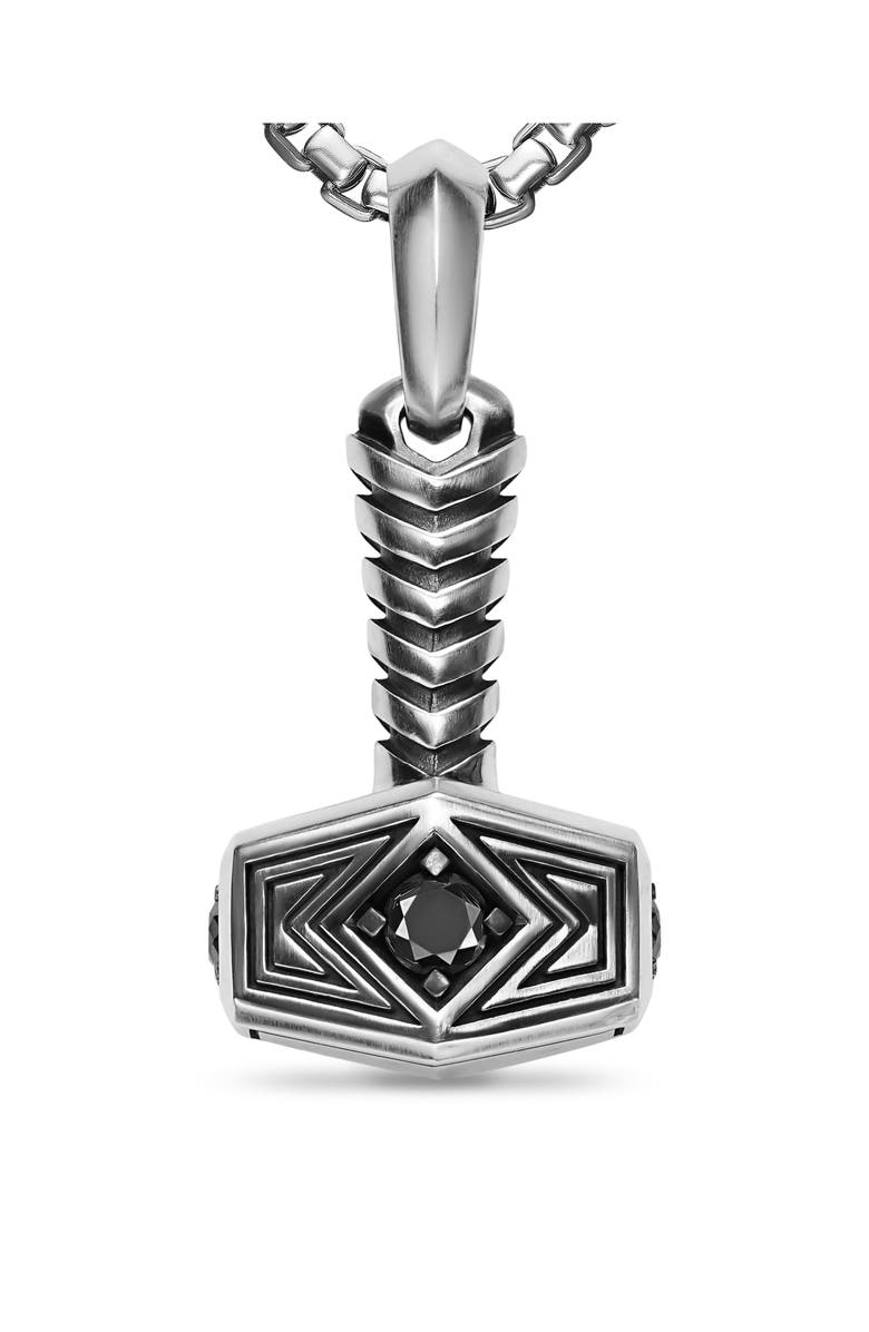 David Yurman Thor Hammer Amulet in Sterling Silver with Black Diamonds, 25mm, Alternate, color, Silver Pave