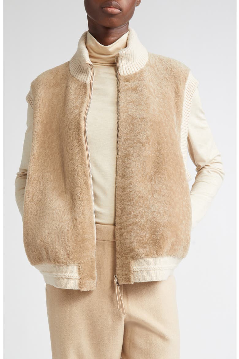Genuine Shearling & Camel Hair Vest, Main, color, NATURAL