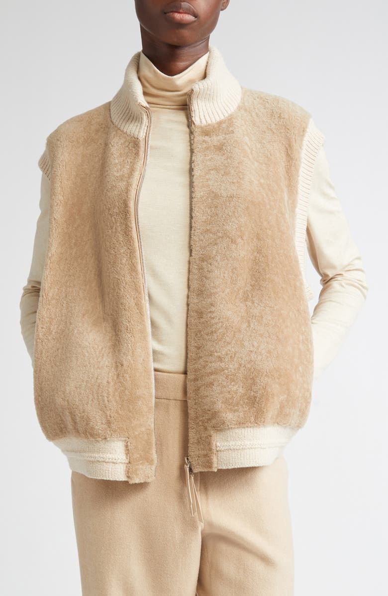 Lafayette 148 New York Genuine Shearling & Camel Hair Vest, Main, color, Natural