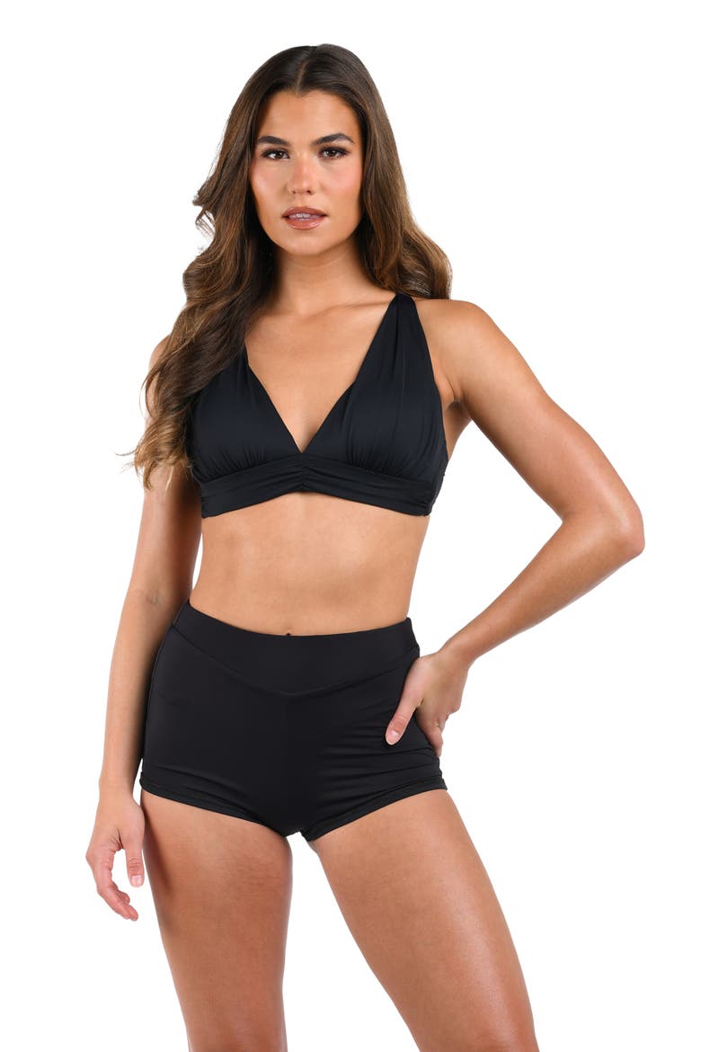 Shirred Bikini Top, Alternate, color, BLACK