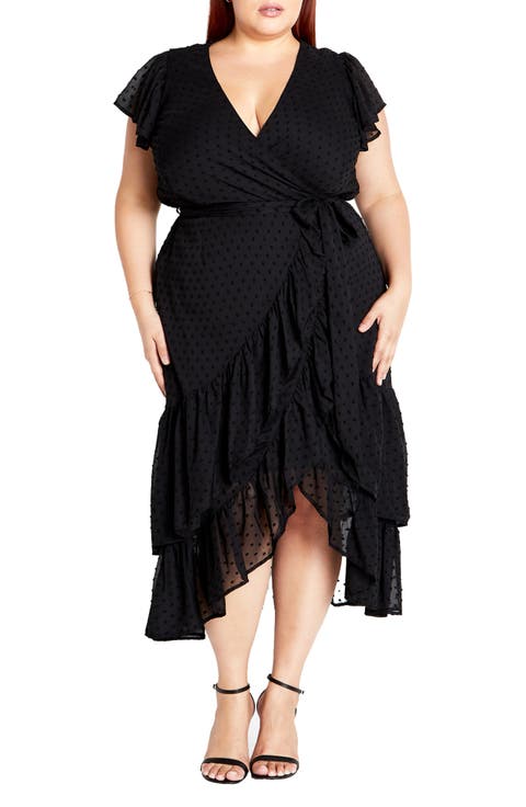 Clip Dot Wrap Front Dress (Plus)