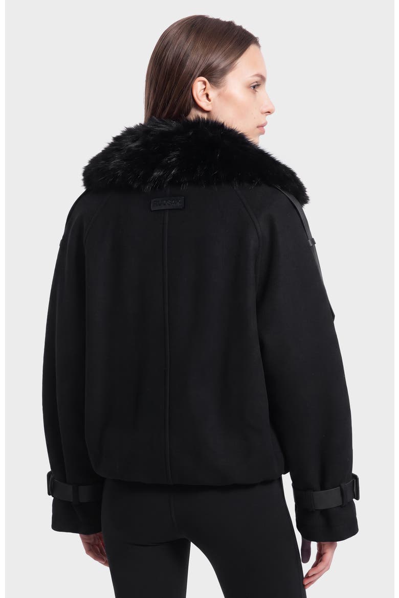 Maemi Wool Bomber with Faux Fur Collar, Alternate, color, Black