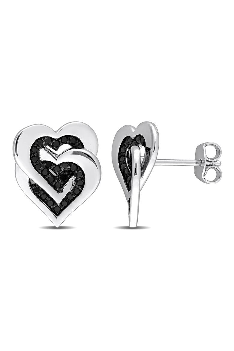 Black Diamond Double Heart Stud Earrings - 0.25ctw, Main, color, BLACK