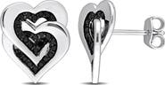 DELMAR Black Diamond Double Heart Stud Earrings - 0.25ctw