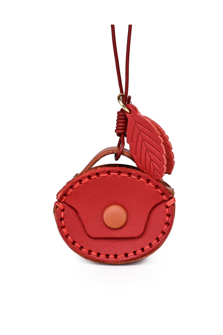 Oval Genuine Leather Two Tone Mini Charm, Main, color, Red