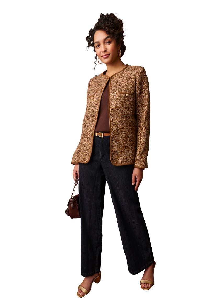 Tweed Jacket With Leather Trim, Main, color, BROWN MULTI TWEED