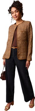 Jessica London Tweed Jacket With Leather Trim
