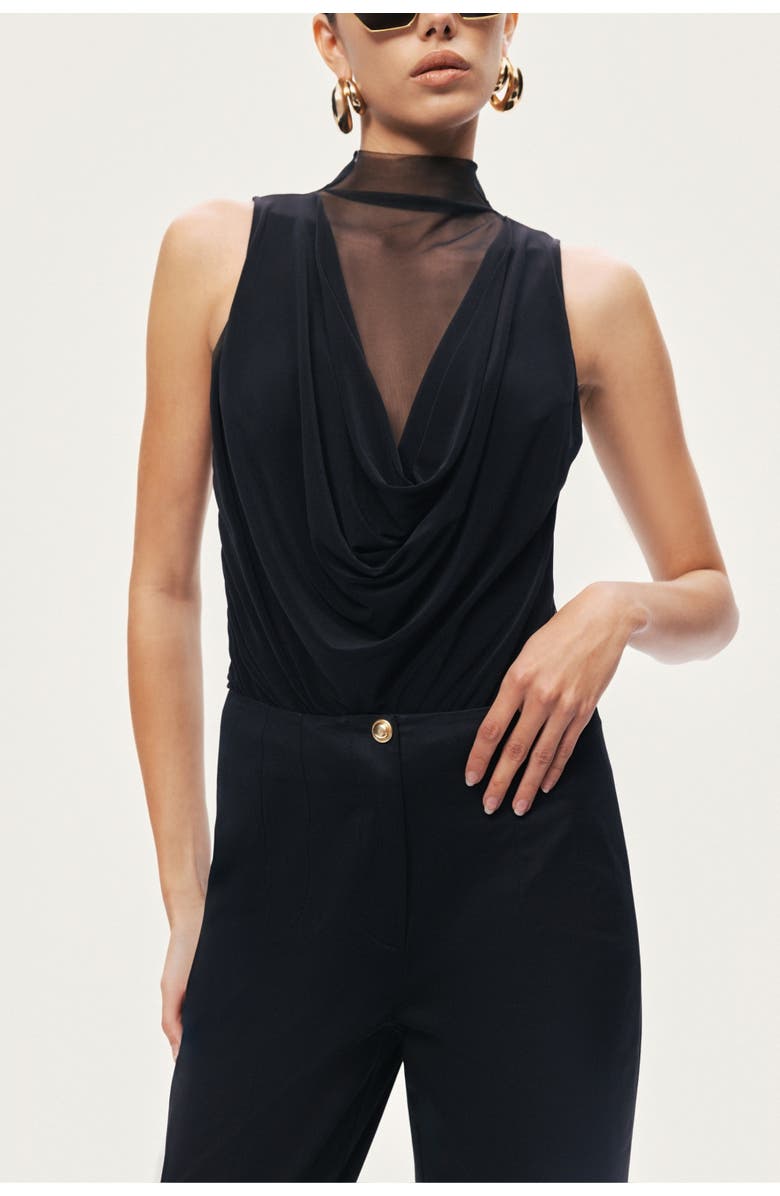 Nocturne Draped Mesh-Panel Bodysuit, Alternate, color, Black