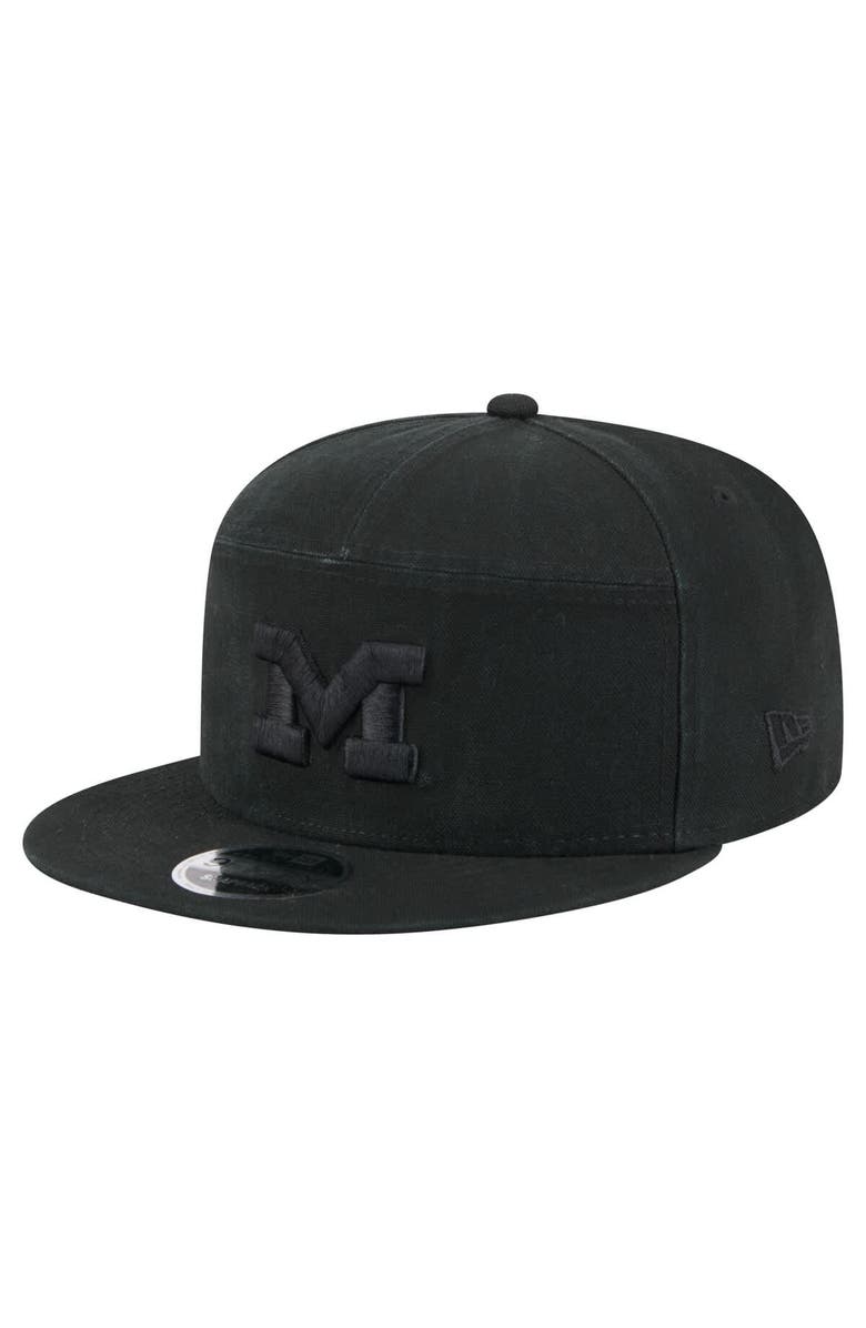 New Era Men's New Era Black Michigan Wolverines Adventure Canvas Split Panel 9FIFTY Snapback Hat, Main, color,