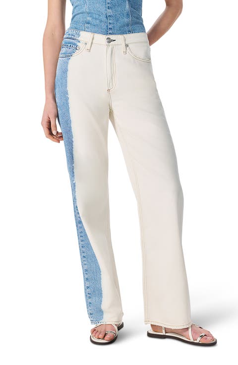 Featherweight Logan Two-Tone Mid Rise Wide Leg Jeans