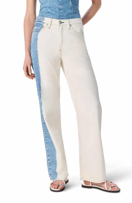 rag & bone Featherweight Logan Two-Tone Mid Rise Wide Leg Jeans