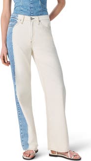 rag & bone Featherweight Logan Two-Tone Mid Rise Wide Leg Jeans