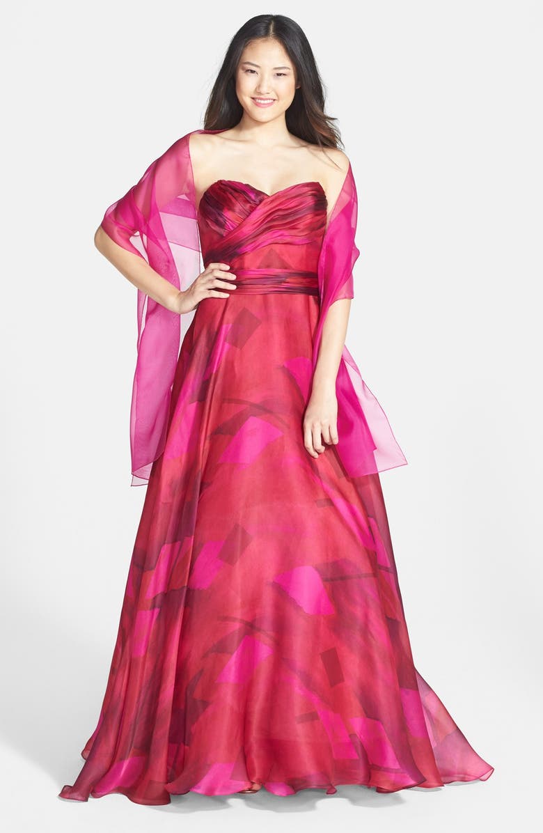 Mikael Aghal Ruched Silk Organza Strapless Gown, Alternate, color, 
