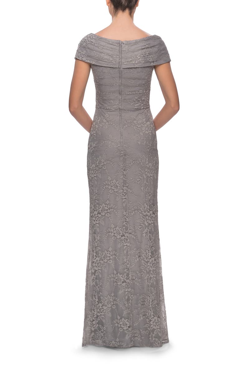 Portrait Neck Lace Gown, Alternate, color, PLATINUM