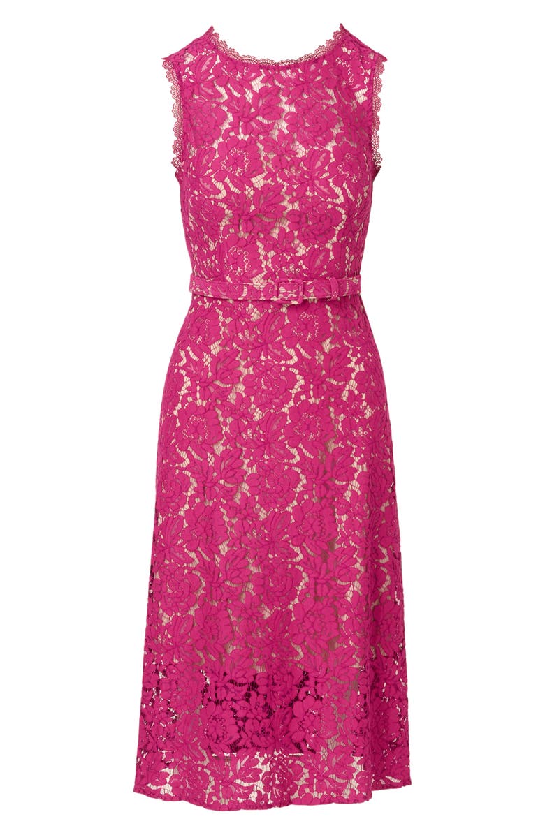Adrianna Papell Belted Sleeveless Lace Midi Dress, Alternate, color, Orchid