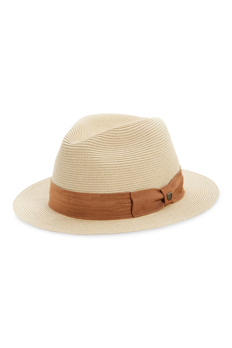 Roma Packable Straw Fedora, Main, color, NATURAL/ BRONZE