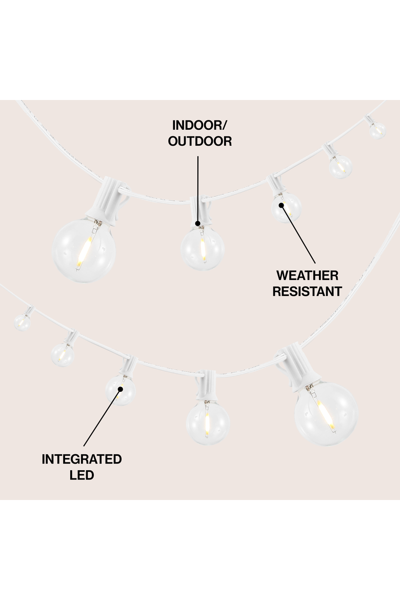 25-Light Indoor/Outdoor 25 ft. Contemporary Rustic Incandescent G40 Bistro Globe Bulb String Lights, Alternate, color, White