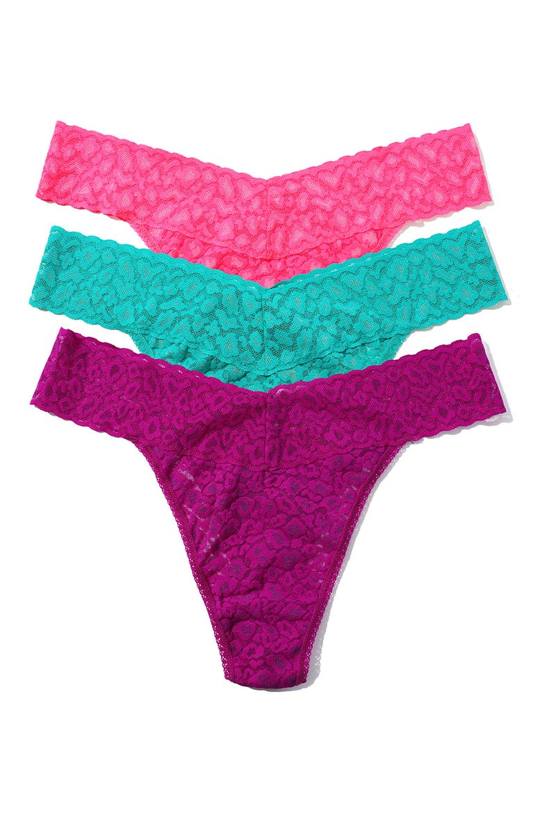 Leopard Cross Dye Assorted 3-Pack Original Rise Thongs, Main, color, PINK/ PURPLE/ TEAL