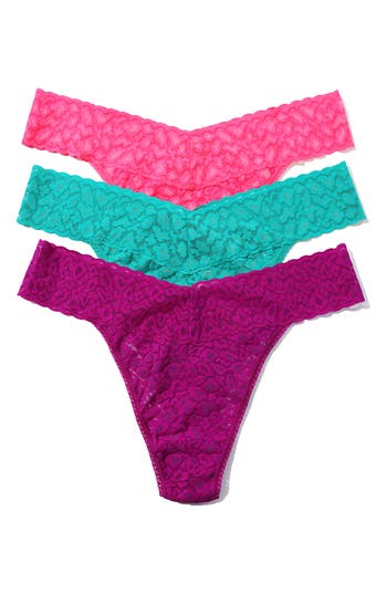 Hanky Panky Leopard Cross Dye Assorted 3-pack Original Rise Thongs In Purple