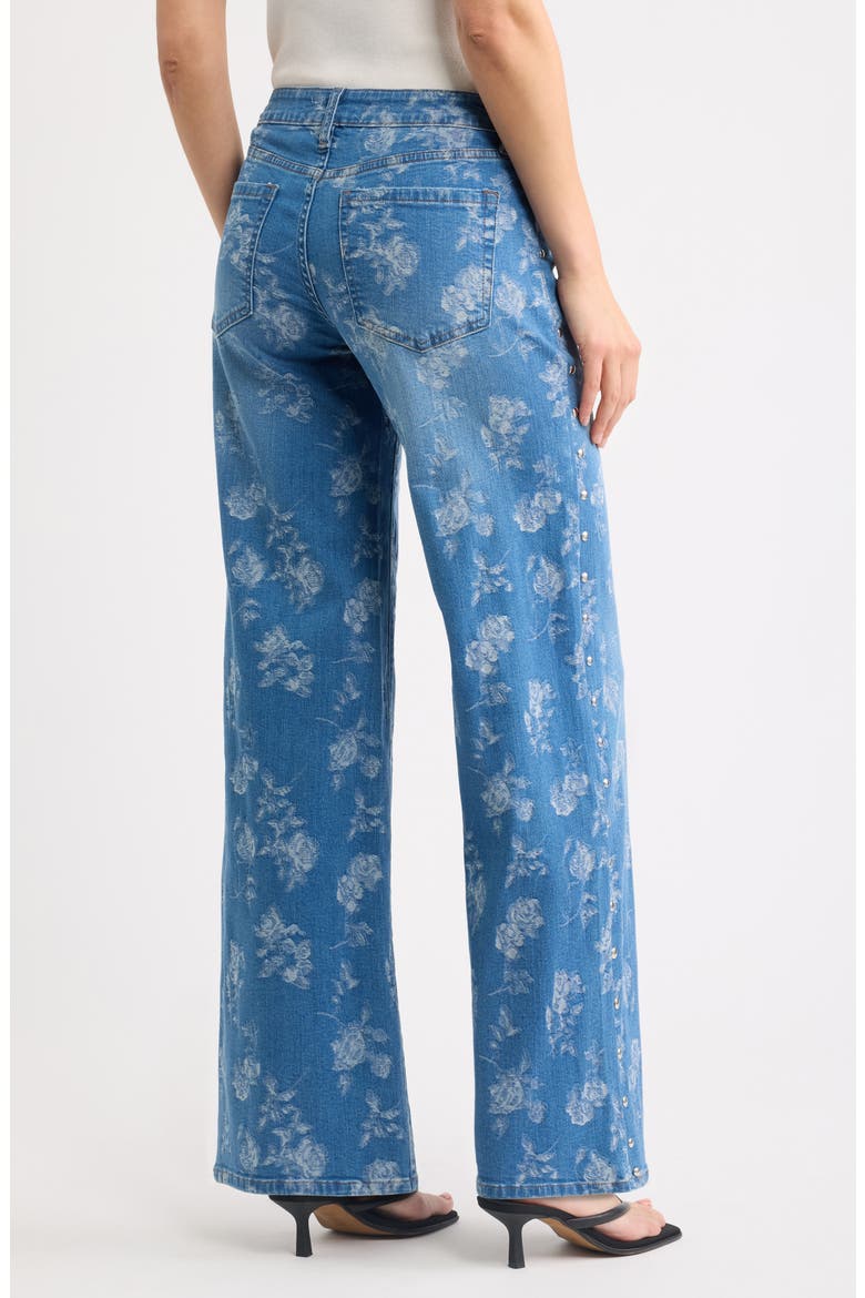 Rose Jacquard Studded Low Rise Wide Leg Jeans, Alternate, color, INDIGO