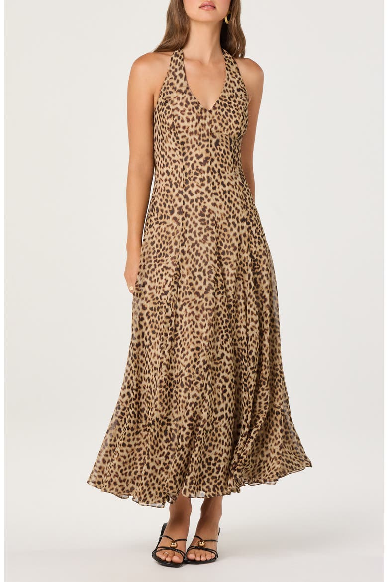 Myra Cheetah Print Halter Neck Midi Dress, Main, color, CHEETAH