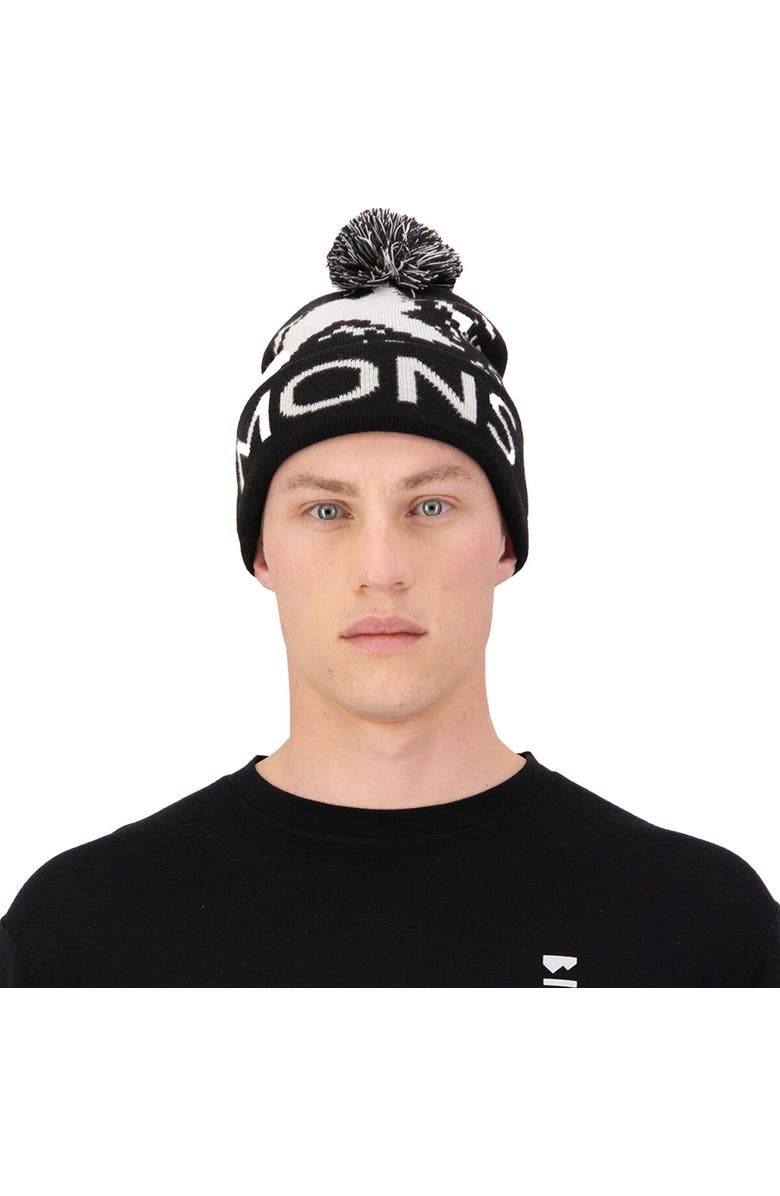 Mons Royale Mtn Pixel Merino Pom Pom Beanie, Alternate, color, Black/White