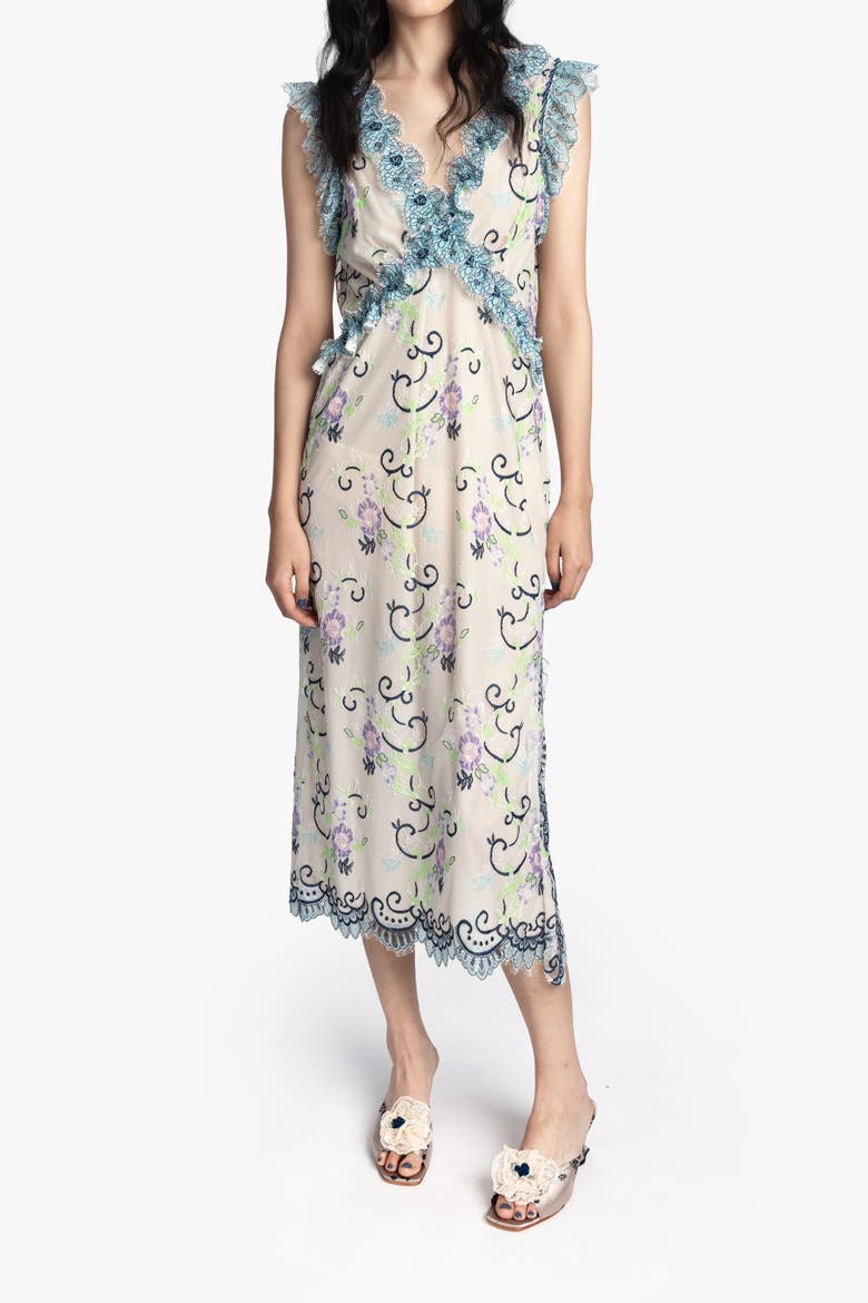 Lady Chatterley's Lace Dress, Main, color, DENIM MULTI