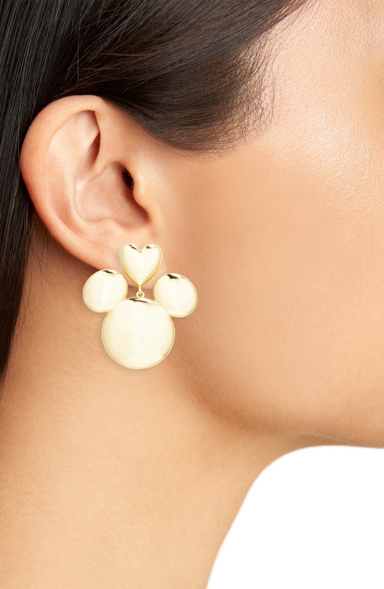 BaubleBar x Disney Mickey Mouse Heart Stud Earrings, Alternate, color, Gold