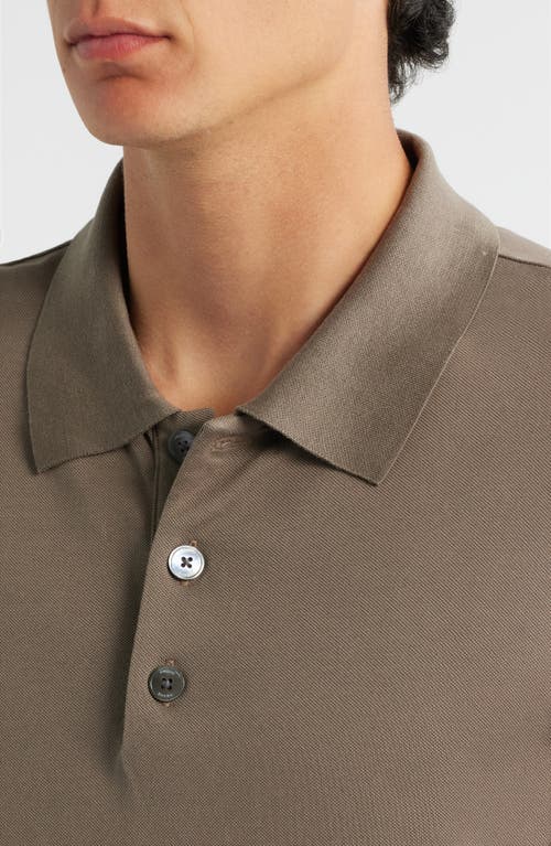Frame Long Sleeve Piqué Polo In Brown
