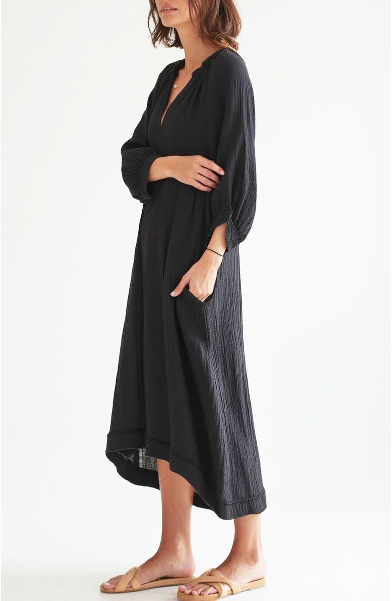 ocean+main Gauze Dress with Pockets, Alternate, color, Black