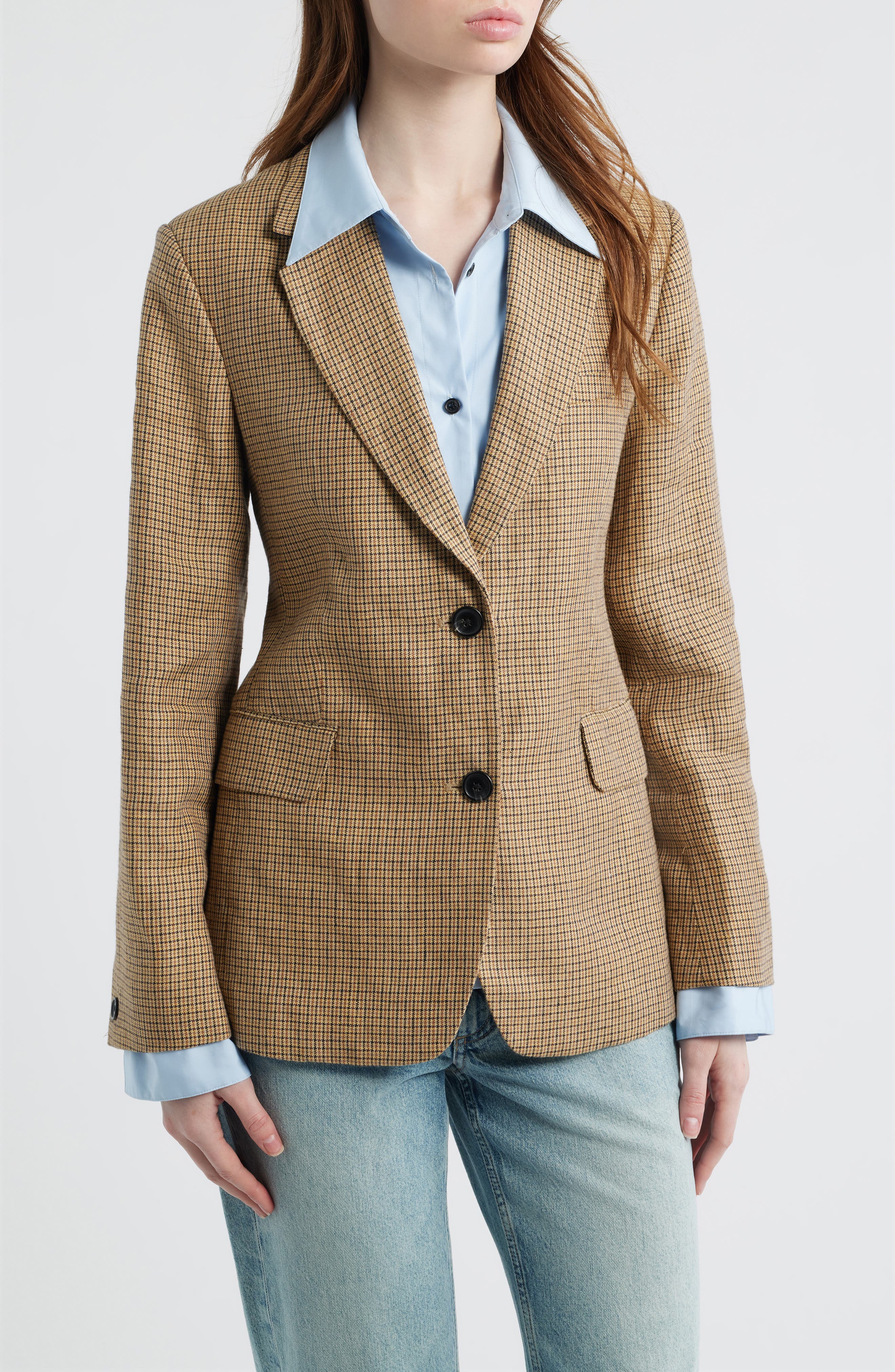 Frank Plaid Linen Blazer with Poplin Bib