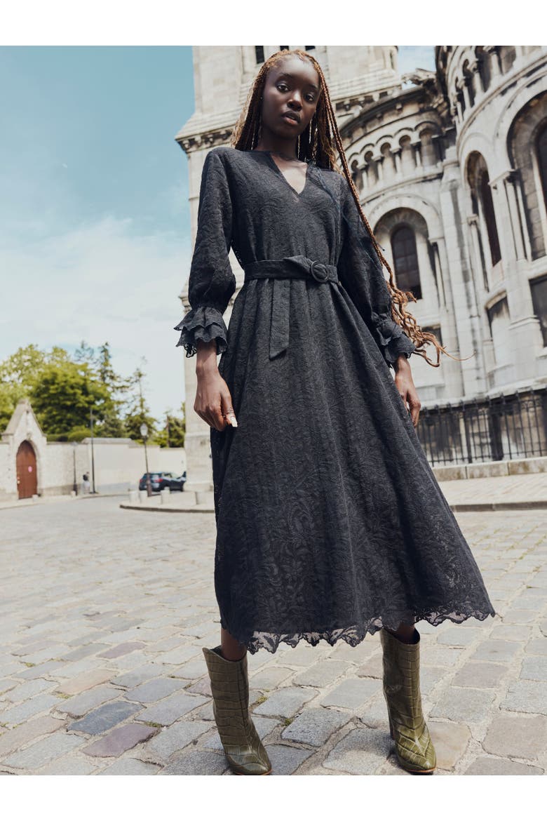 Penny Midi Dress, Alternate, color, Black Lace