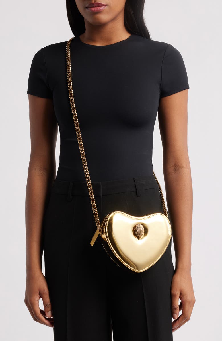 Kurt Geiger London Kensington Heart Metallic Leather Crossbody Bag, Alternate, color,