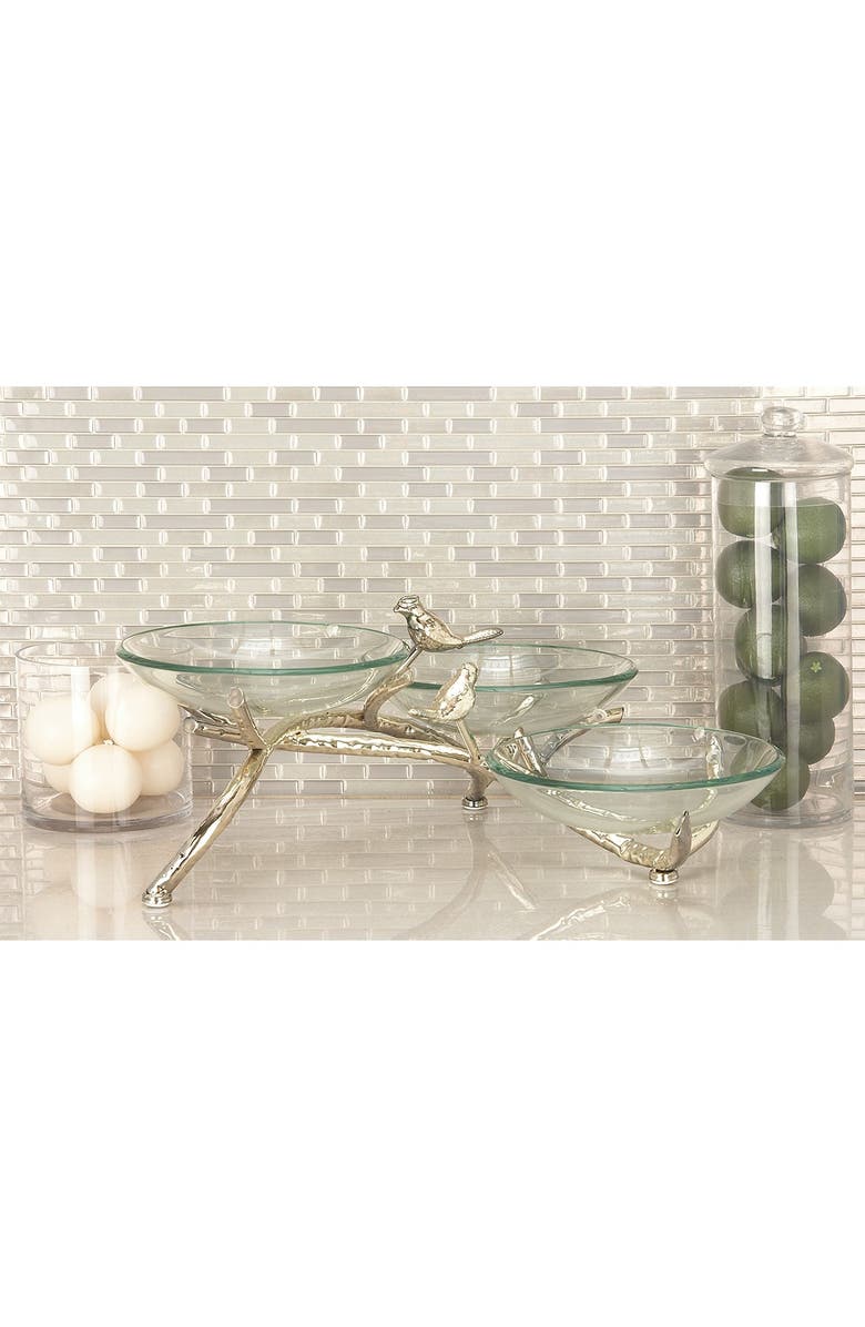 SONOMA SAGE HOME Glam Bird & Branches Glass Bowls Stand, Alternate, color, Green