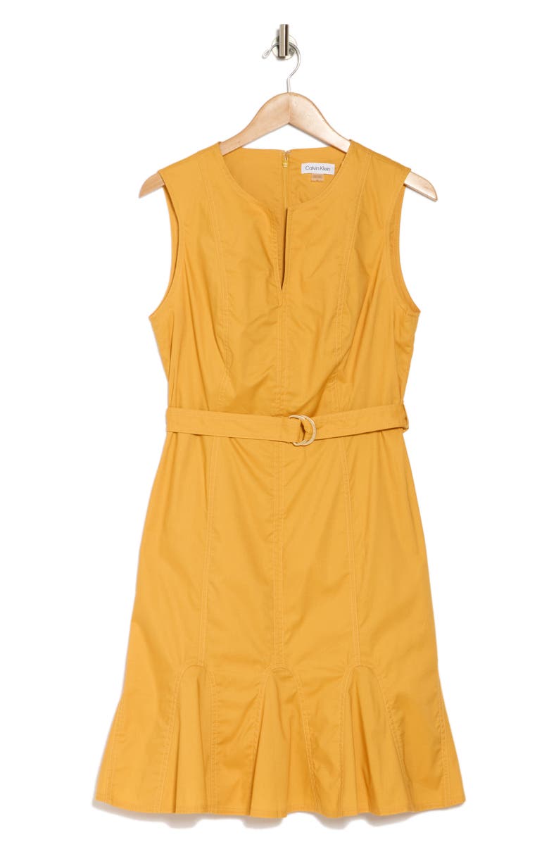 Calvin Klein Belted A-Line Dress, Alternate, color, Mustard