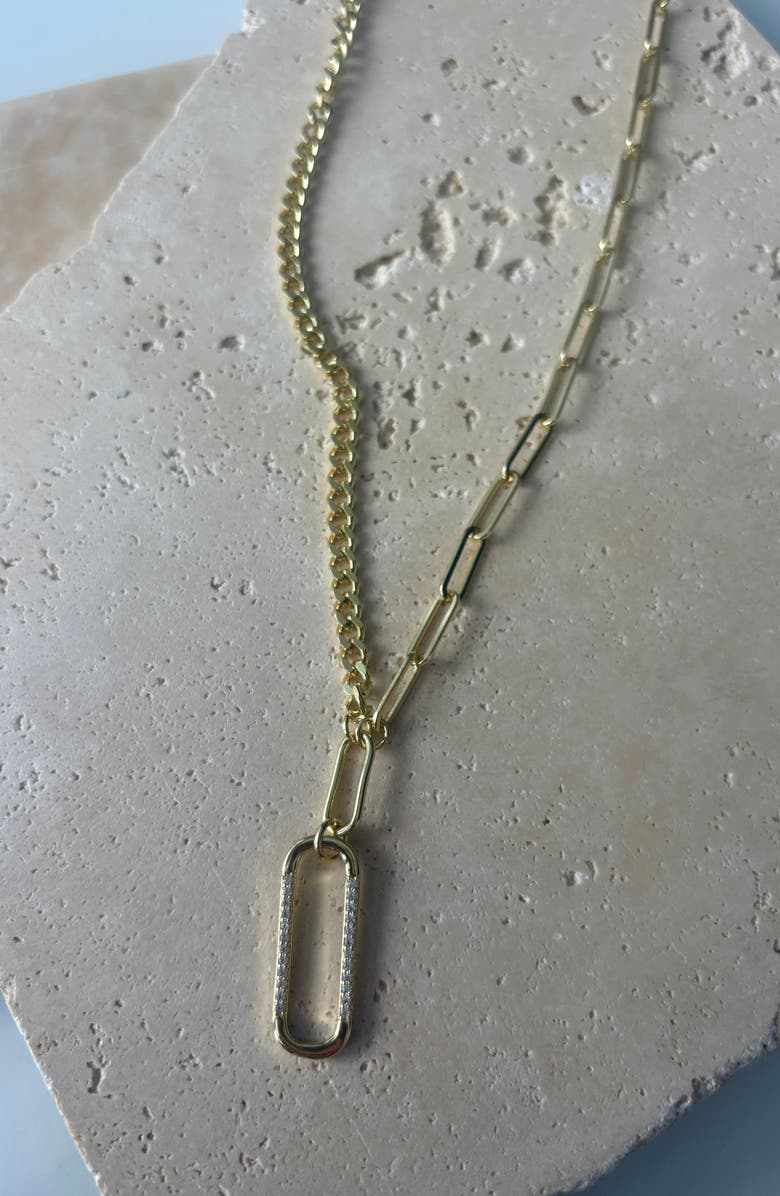 Adornia Mixed Chain Cubic Zirconia Necklace, Alternate, color, Gold